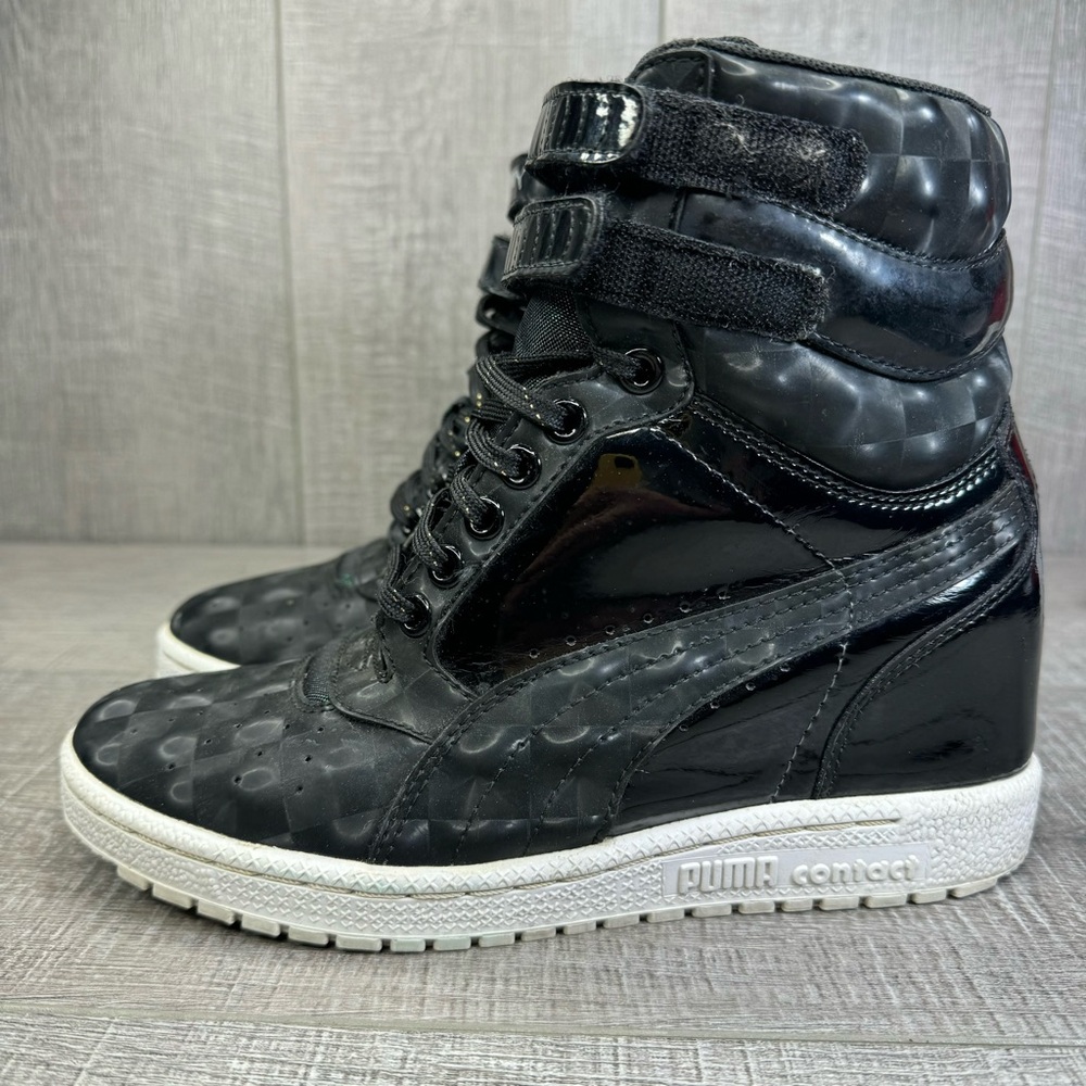 Puma Sky Wedge Black and white patent leather Sneakers size 7 women’s